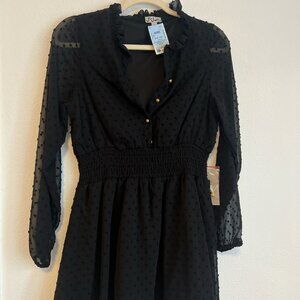 Black Polkadot Long Sleeve Dress